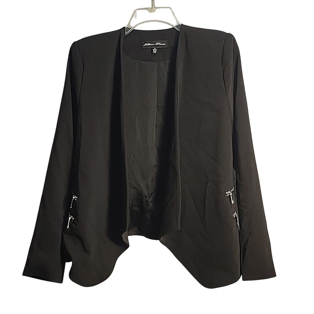 Jillian Tracy black suit jacket with double decorative zippers on side Womens 4